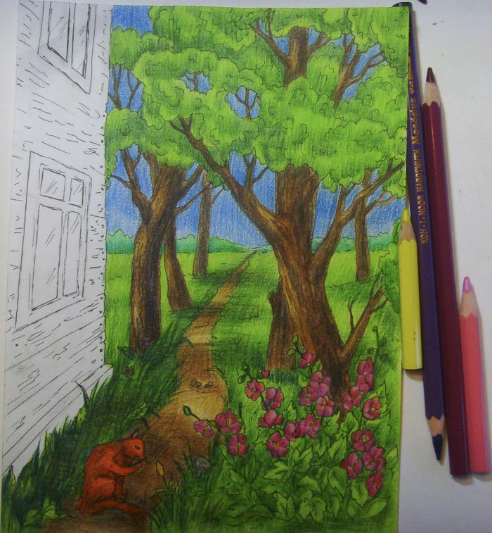 Как нарисовать пейзаж цветными
карандашами, шаг 11