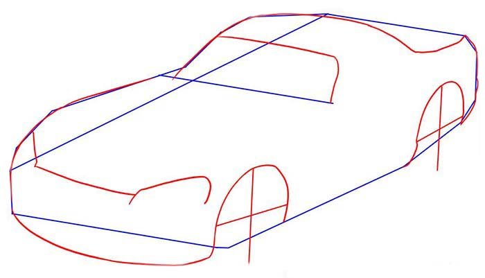 Как пошагово нарисовать автомобиль Dodge Viper