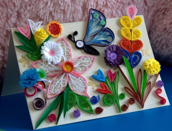 Красивые поделки из квиллинга для детей - цветочная композиция из квиллинга