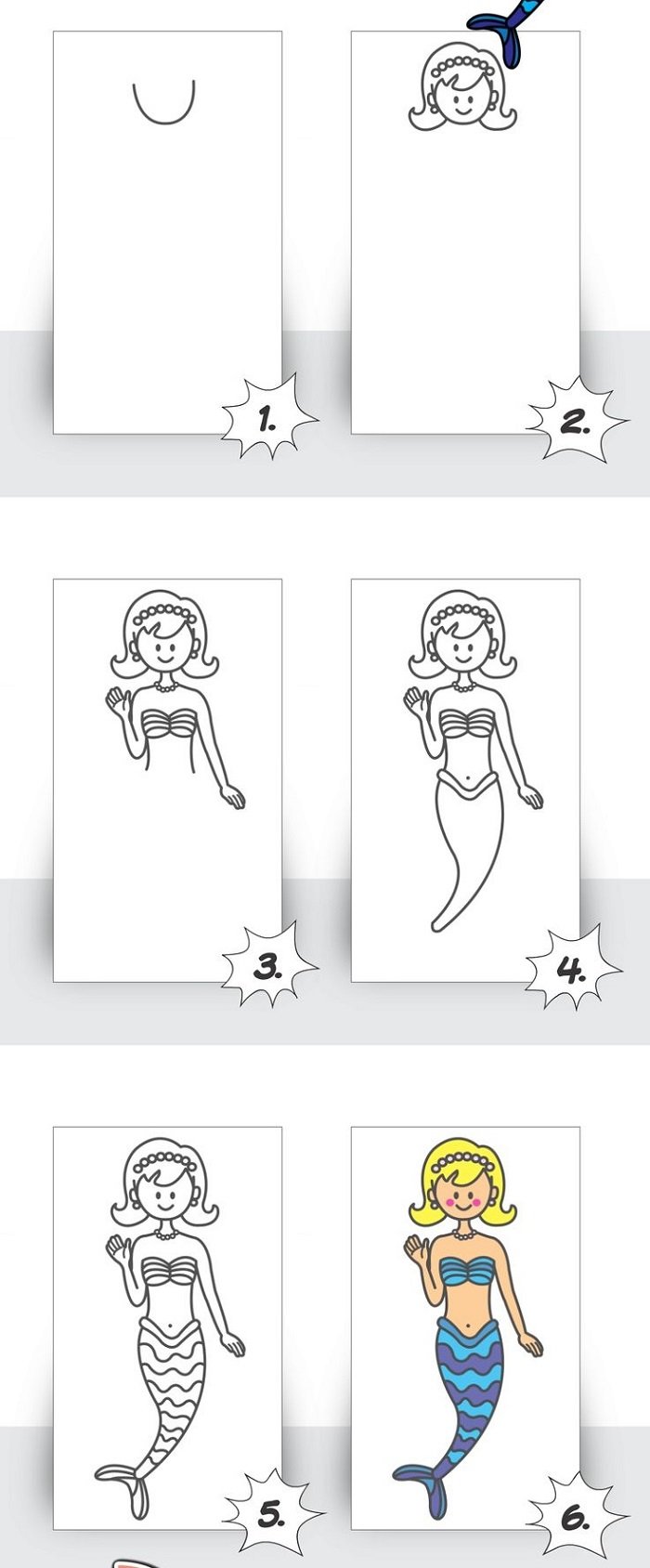 Как нарисовать русалочку-блондинку, схема 6