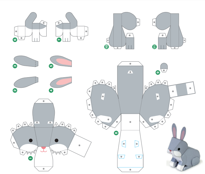 Паперкрафт кролик схема для распечатки