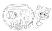Раскраска «Котенок и рыбка»